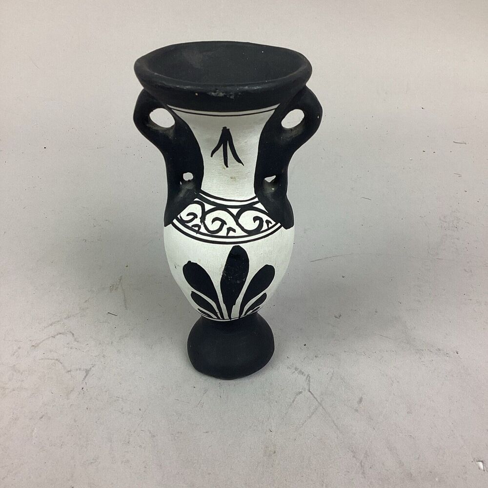 Greek Double Handled Amphora Vase Urn - 5.5”Hx2.5”D